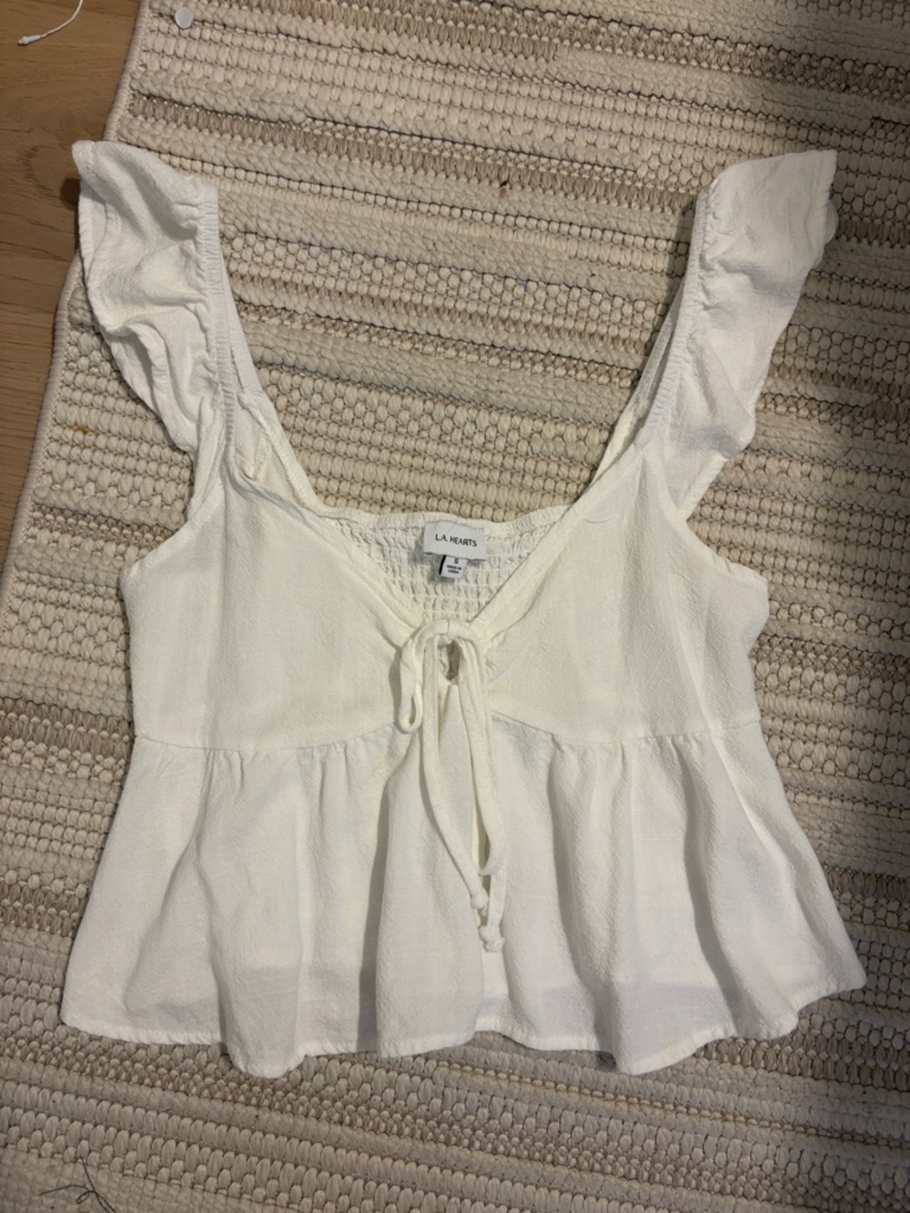 La Hearts Cream Tie-Front Peplum Crop Top